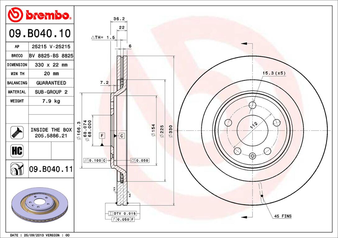Audi Brembo Disc Brake Rotor - Rear (330mm) 8K0615601C